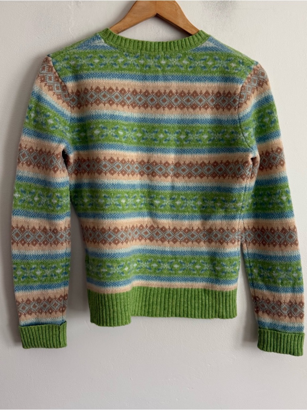 QUEST Fair Isle Wool Sweater – Green Multicolor Pattern (S) - Picture 4 of 5